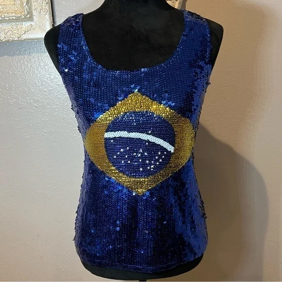 Holin z stone Brazilian flag sequined tank top - Picture 4 of 9
